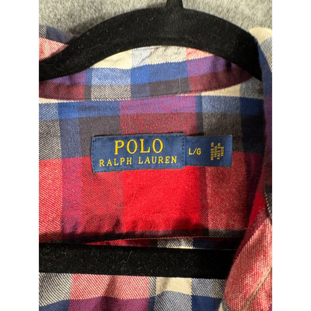 Polo Ralph Lauren Plaid Flannel Shirt Mens Large Red Blue Utility Button Up - Picture 6 of 6